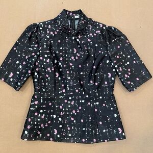 ERDEM Black Blouse with Pink and White Accents